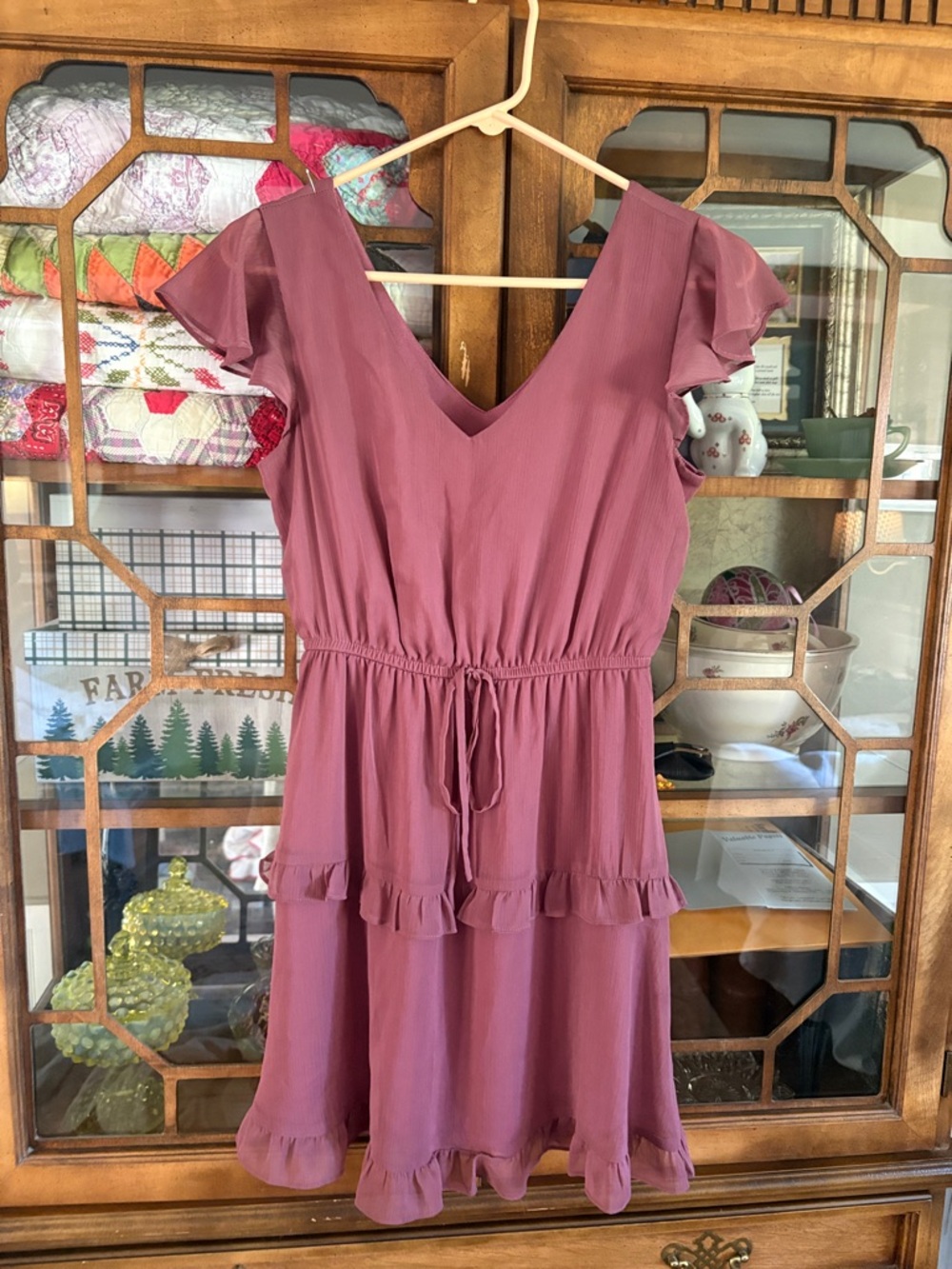 BCX Mauve Ruffle V-Neck Mini Dress